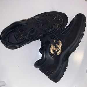 Chanel black & gold suede sneakers